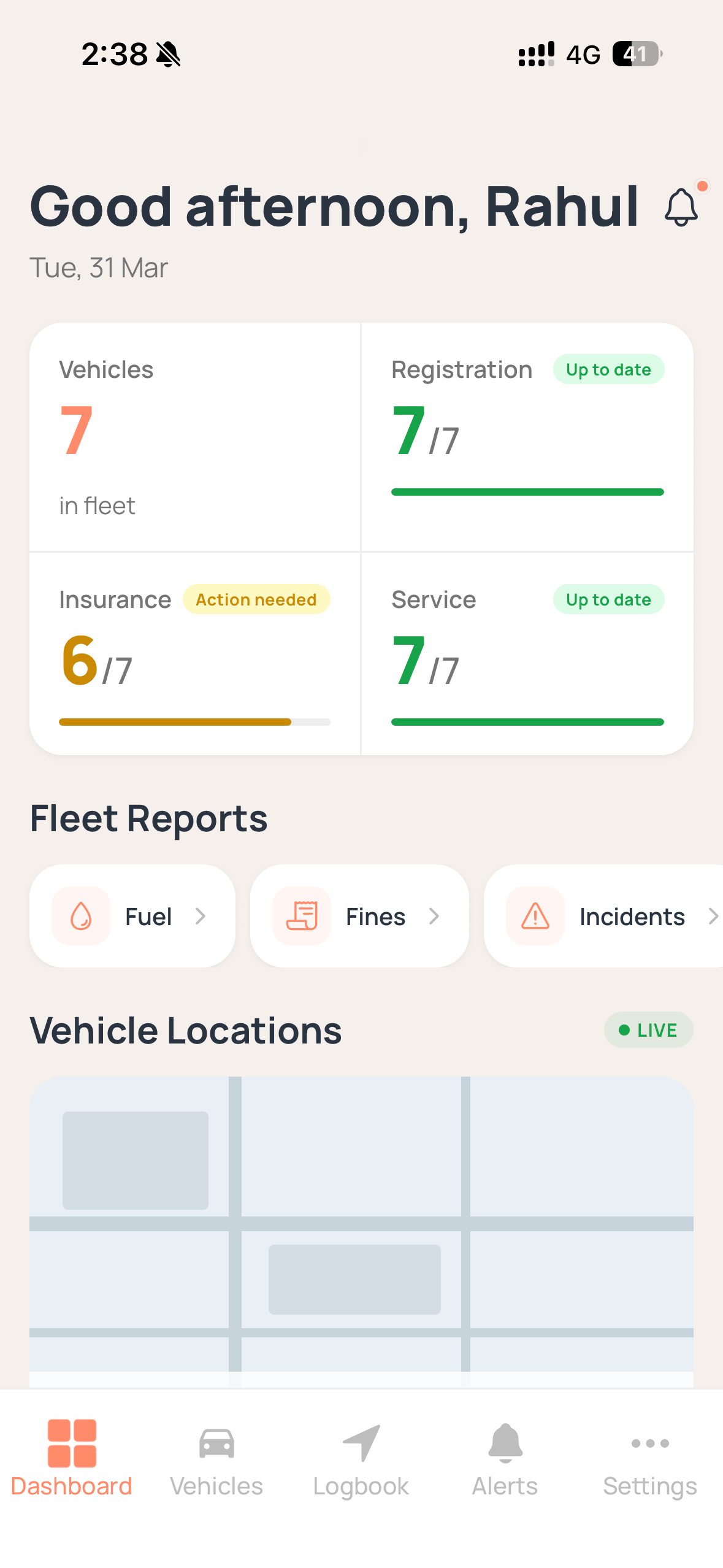 Axlerun fleet management dashboard showing financial control, expenses, and compliance metrics
