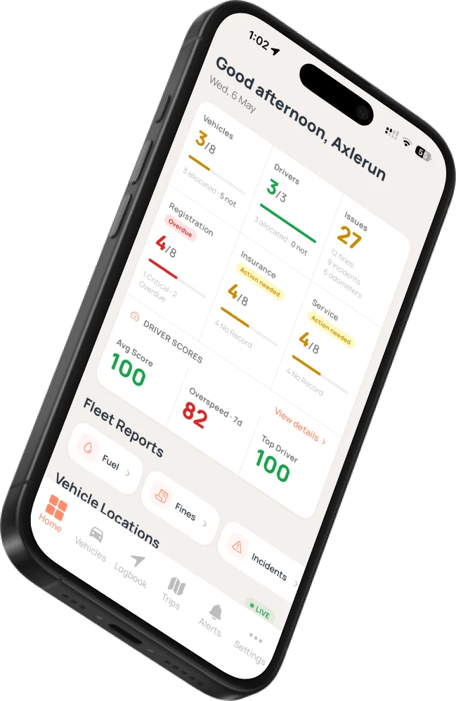 Axlerun fleet dashboard on a phone